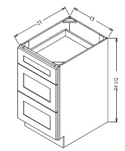 VDB1521 Shaker Style Cabinet Vanity 3-Drawer Base15"Wx34-1/2"Hx21"D