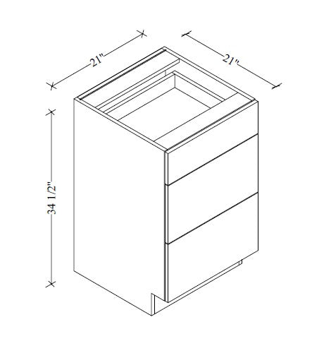 VDB2121 Vanity 3-Drawer Base 21"Wx34-1/2"Hx21"D