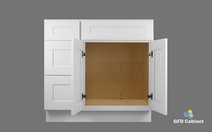 VDB3021L Shaker Style Cabinet Vanity Sink 3-Drawers Left Side Drawer 30"Wx34-1/2"Hx21"D