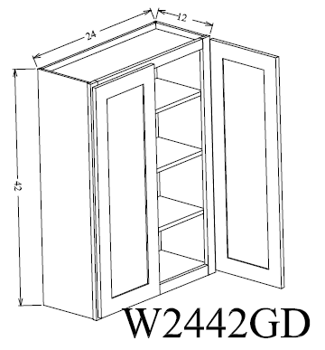 W2442GD Shaker Style Wall Cabinet With Glass Door 24"Wx42"Hx12"D