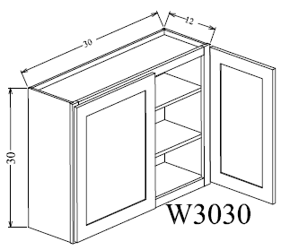 W3030 Shaker Style Wall Cabinet 30"Wx30"Hx12"D