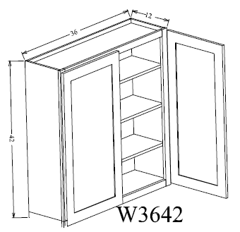 W3642 Shaker Style Wall Cabinet 36"Wx42"Hx12"D