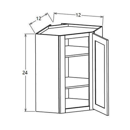 WDC2412GD Shaker Style Wall Diagonal Corner Cabinet With Glass Door 24"Wx12"Hx12"D