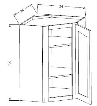 WDC2436GD Shaker Style Wall Diagonal Corner Cabinet With Glass Door 24"Wx36"Hx12"D