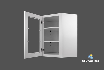WDC2436GD Shaker Style Wall Diagonal Corner Cabinet With Glass Door 24"Wx36"Hx12"D
