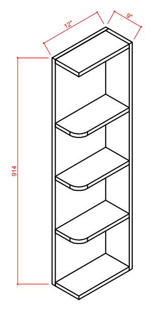 WES0942 Shaker Style Wall Cabinet Wall End Shelf 9"Wx42"Hx12"D