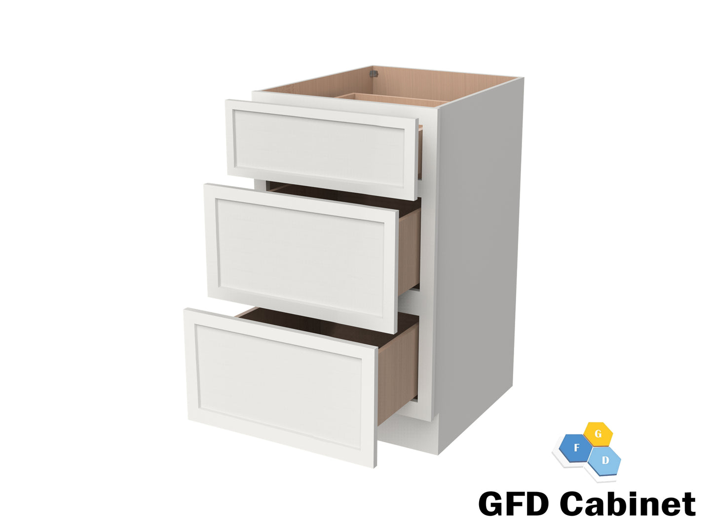 3DB21 Slim Shaker 3-Drawer Base Cabinet 21"Wx34-1/2"Hx24"D