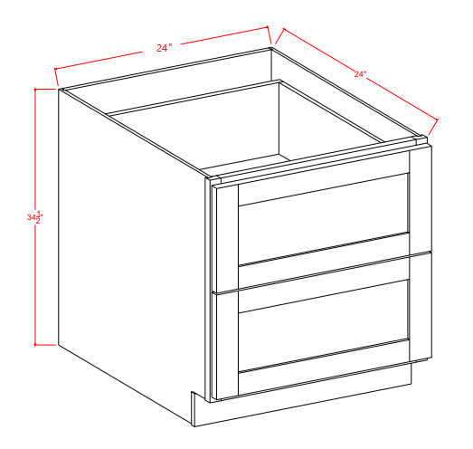 2DB24 Shaker 2-Drawer Base Cabinet 24"Wx34-1/2"Hx24"D