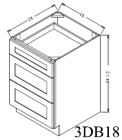 3DB18 Shaker 3-Drawer Base Cabinet 18"Wx34-1/2"Hx24"D