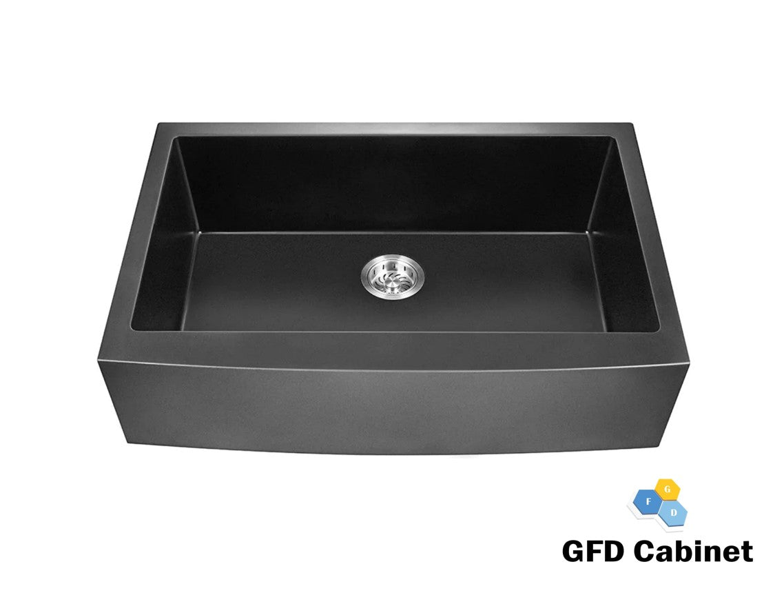 AP3322S-Black 16 Gauge (16G) Black Stainless steel Apron Front Sink Corners Single Bowl