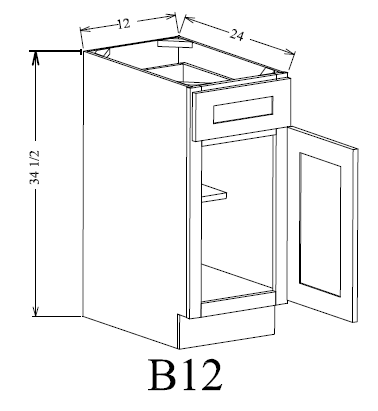 B12 Shaker Base Cabinet 12"Wx34-1/2"Hx24"D
