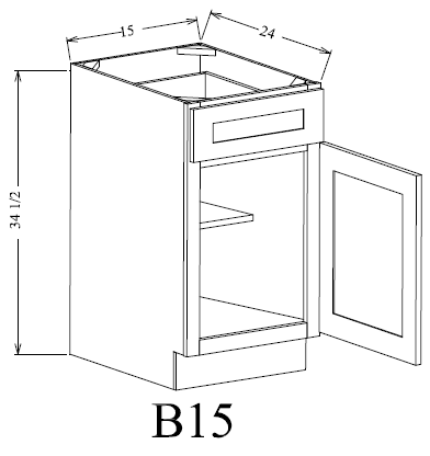 B15 Shaker Base Cabinet 15"Wx34-1/2"Hx24"D