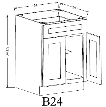 B24 Shaker Base Cabinet 24"Wx34-1/2"Hx24"D