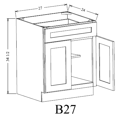 B27 Shaker Style Base Cabinet 27"Wx34-1/2"Hx24"D