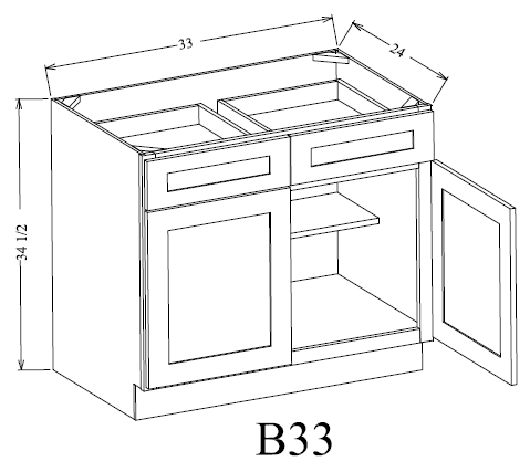 B33 Shaker Base Cabinet 33"Wx34-1/2"Hx24"D