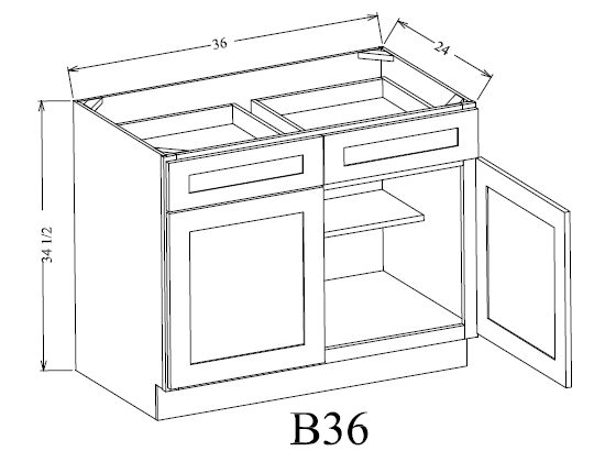 B36 Shaker Base Cabinet 36"Wx34-1/2"Hx24"D